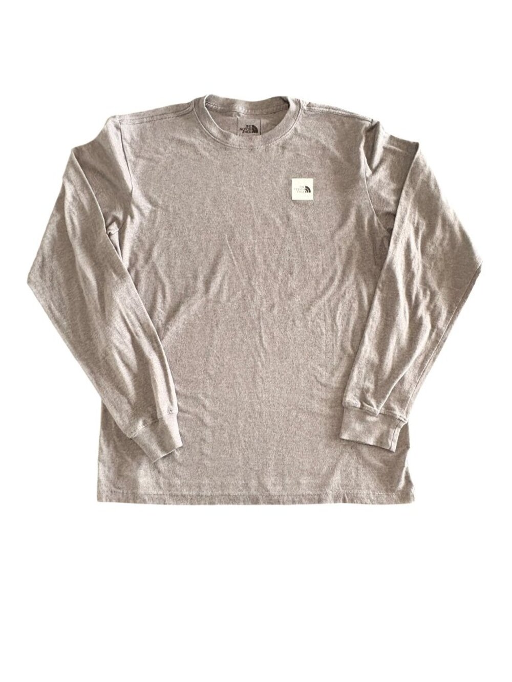 The North Face Long Sleeved Gray Box Logo Crew Neck T-Shirt Mens Small